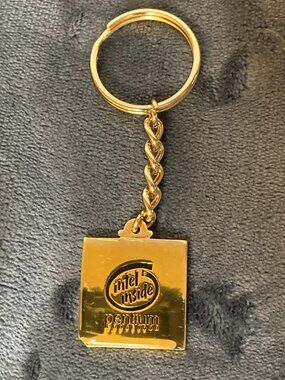 Vintage 90's Intel Inside Pentium Processor Gold Keychain - CPU Chip Inside!